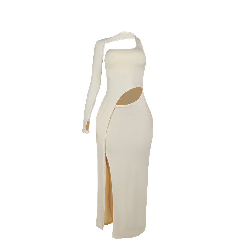 Autumn Elegant Sexy Design Hollow Out Cutout out Single Sleeve Split Dress Women Bella Mia