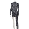 Women Clothing Mesh See through Leopard Print Lace up Waist Tight Sexy Dress Bella Mia