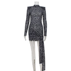 Women Clothing Mesh See through Leopard Print Lace up Waist Tight Sexy Dress Bella Mia