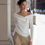 Women Clothing Spring Autumn Elegant Graceful off Shoulder Bottoming Long Sleeve Solid Color Bella Mia
