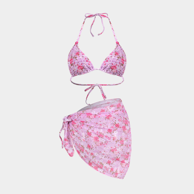 Printed Bikini Three Piece Gauze Skirt Split Sexy Vacation Bikini Swimsuit Bella Mia