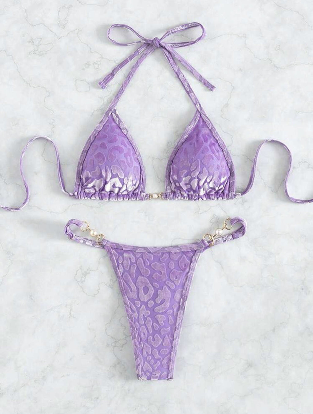 Sexy T Shaped Pearl Leopard Special Fabric Swimwear Swimsuit Bikini Bella Mia