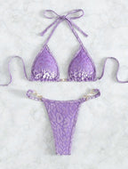 Sexy T Shaped Pearl Leopard Special Fabric Swimwear Swimsuit Bikini Bella Mia