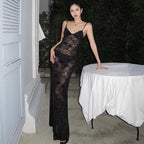 Spring Summer Women Mesh Sexy See through V neck Backless Slim Fit Sling Dress Bella Mia