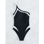 One Shoulder Color Block Jumpsuit Women Cover Belly Conservative Bikini Beach Spring Swimsuit Bella Mia