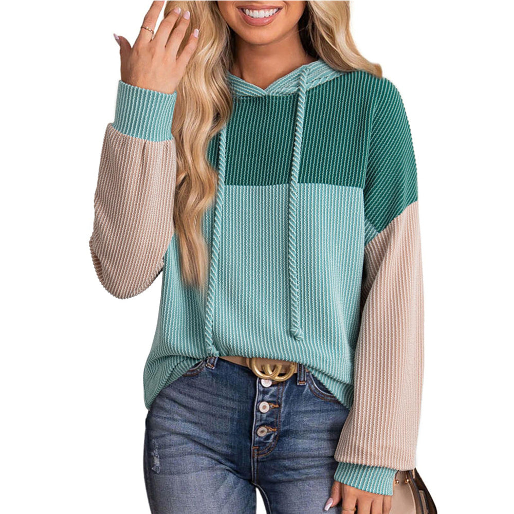 Autumn Winter Twist Strip Color Matching Long Sleeve Hoodie Loose Sweater Bella Mia