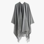 Solid Color Cashmere like Tassel Large Split Shawl Warm Monochrome Cape Plain Shawl Bella Mia