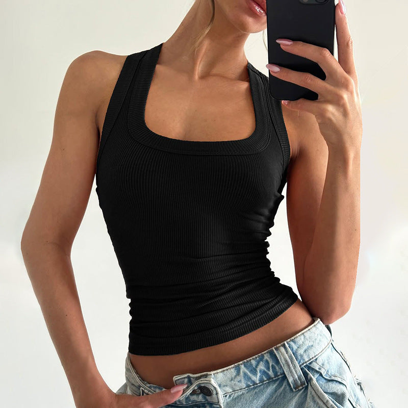 Women Clothing Summer Sexy U Collar Solid Color Slim Fit I Shape Cropped Vest for Women Bella Mia