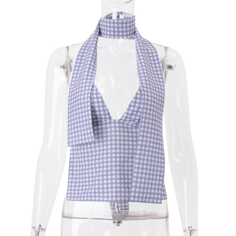 Women Clothing Summer Sexy Plaid Ribbon Slim All Matching Tank Top for Women Bella Mia