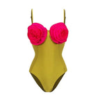 French One Piece Solid Color Women Swimsuit Solid Color Sexy Floral Short Skirt Swimsuit Women Bikini Bella Mia