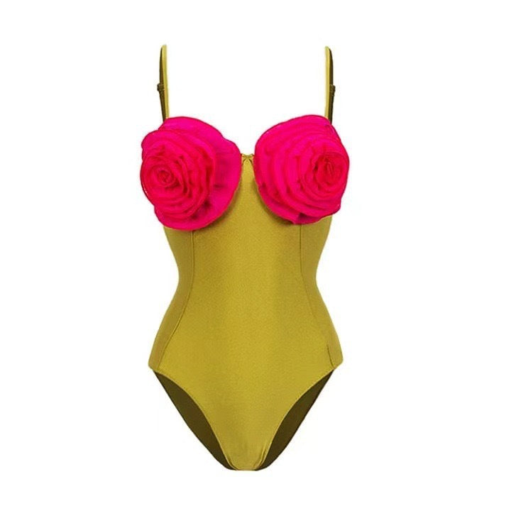 French One Piece Solid Color Women Swimsuit Solid Color Sexy Floral Short Skirt Swimsuit Women Bikini Bella Mia