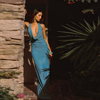 Fall Women Clothing Sexy Backless Halter Swing Collar Solid Color High Waist Slim Hip Long Dress Bella Mia
