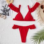 Outer Single Swimsuit Solid Color Lotus Sleeve Women Seperated Swimwear Swimsuit Bella Mia