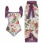 Double Sided Swimsuit Printed Conservative Cover Belly Sheath Dress Two Piece Swimsuit Bella Mia