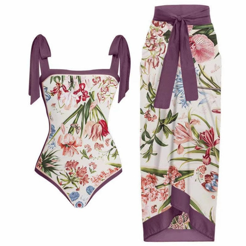 Double Sided Swimsuit Printed Conservative Cover Belly Sheath Dress Two Piece Swimsuit Bella Mia