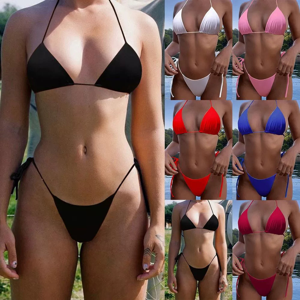 Sexy Solid Color Lace-up Split Swimsuit Sexy Pure Color Tied Separates Swimsuit Luxlife Brands