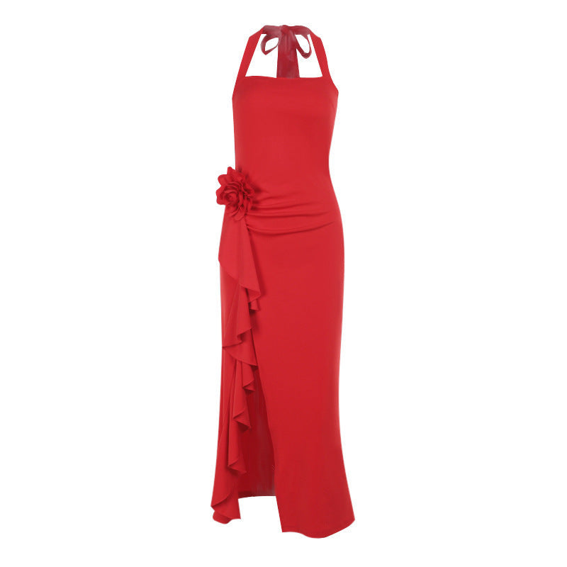Autumn Socialite Elegant Sexy Slim Three Dimensional Floral Split Dress Women Bella Mia