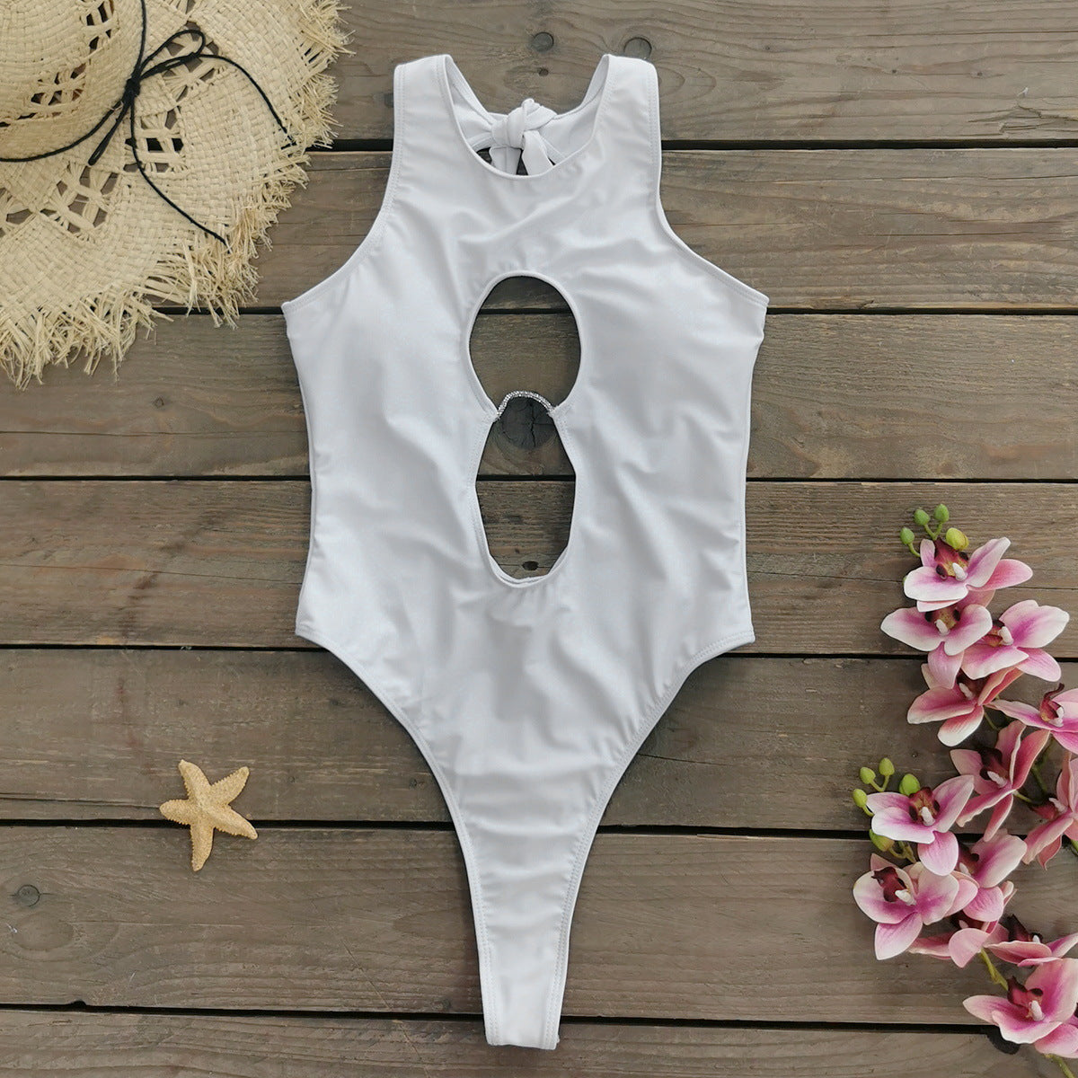 Pure White One Piece Swimsuit Women Sexy Hollow Out Cutout out One Piece Swimsuit