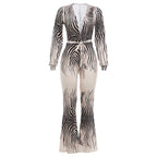 Sexy Deep V Plunge off-Shoulder Top High Waist Bootcut Pants Jumpsuit Bella Mia
