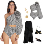 Sexy One Piece Swimsuit Women Pleated Ruffled Striped Swimsuit Bikini Mesh Maxi Dress Bella Mia