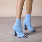 Women Shoes Street Date Knitted Peep Toe round Head Chunky Heel Women High Heel Sandals Bella Mia