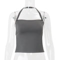 Women Clothing Summer Sexy Bare Back Slim Solid Color Short Halterneck Vest Top Bella Mia