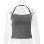 Women Clothing Summer Sexy Bare Back Slim Solid Color Short Halterneck Vest Top Bella Mia