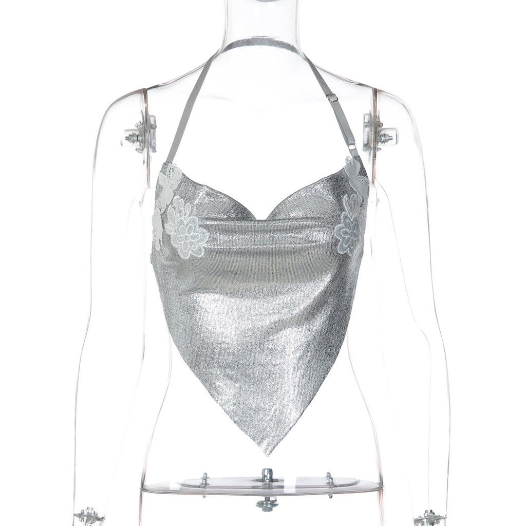 Silver Halter Cropped Top Bella Mia
