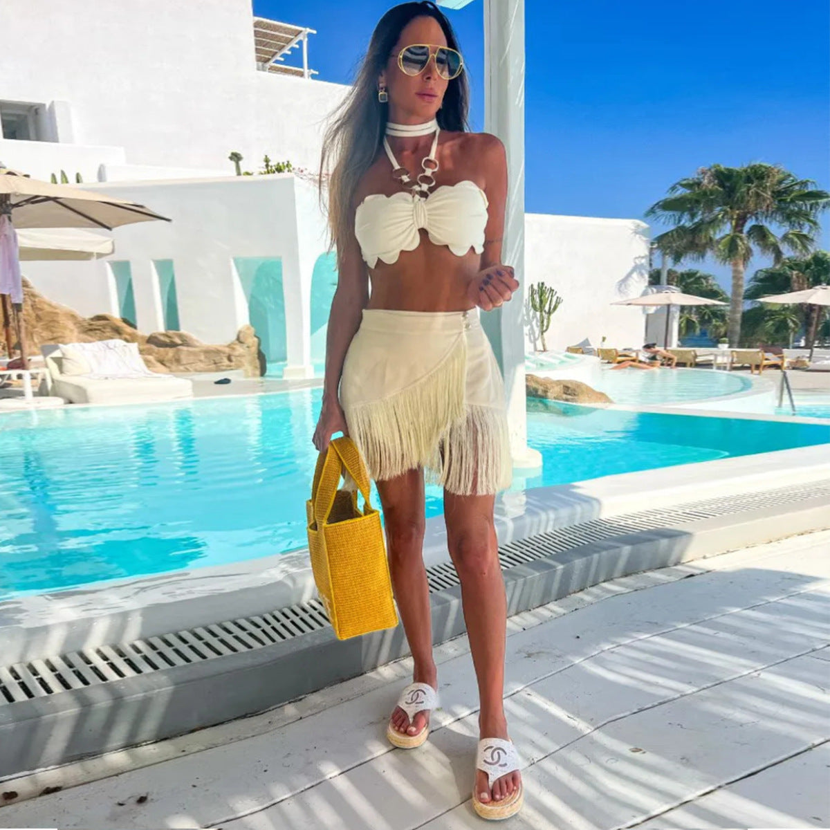 Coat Skirt Two Piece Split Swimsuit for Women Solid Color Bella Mia