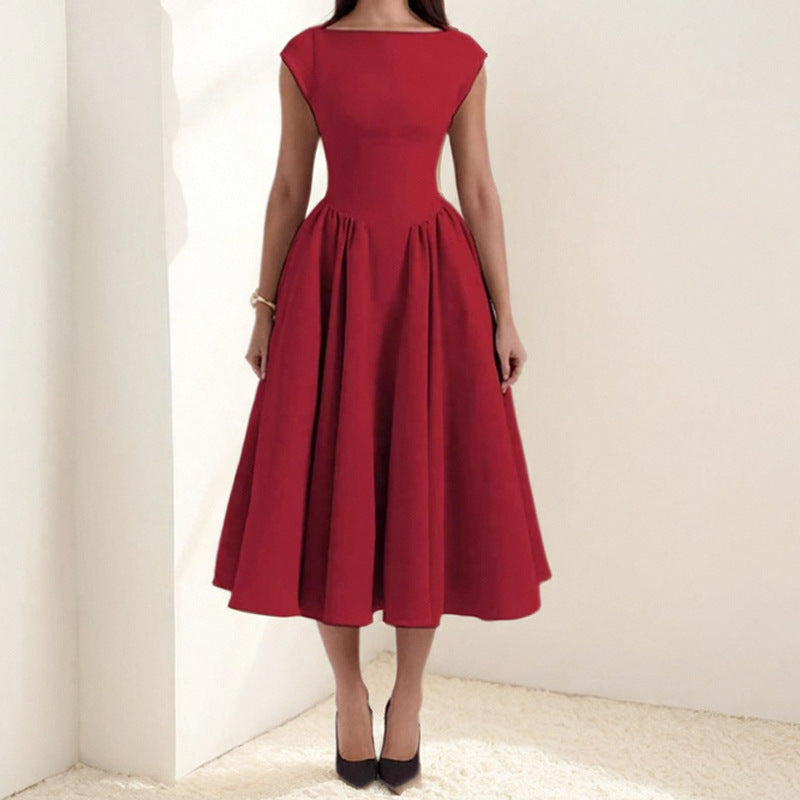Spring French Sexy Elegant Waist Slimming Sleeveless Back Hollow Out Cutout Dress Bella Mia