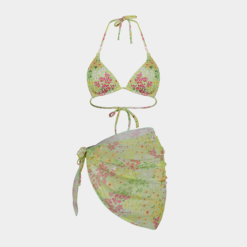 Printed Bikini Three Piece Gauze Skirt Split Sexy Vacation Bikini Swimsuit Bella Mia