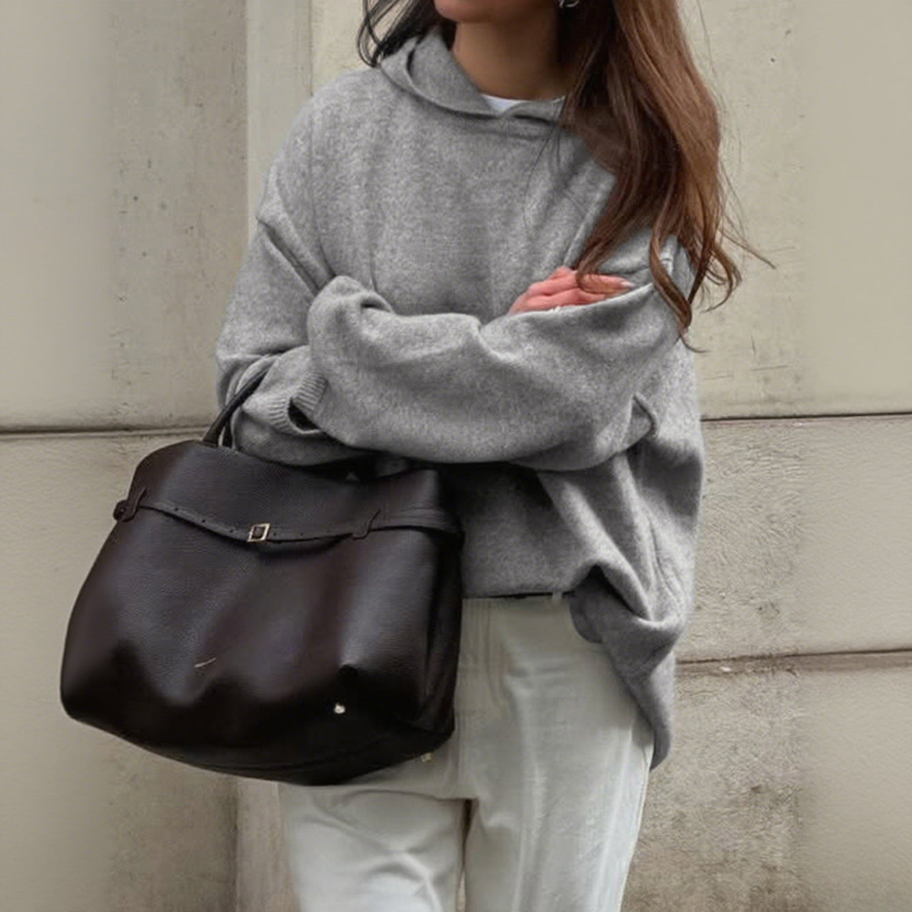 Casual Minimalist Long Sleeve Hooded Sweater Woolen Bella Mia