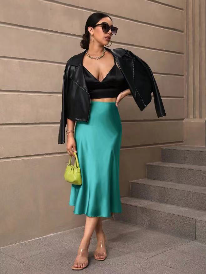 Hip Wrapped Fishtail Skirt Satin Mid Length Skirt Autumn Women Clothing Direct Bella Mia