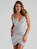 Women Clothing Party Sequ Sexy Sling Deep V Plunge Wrap Dress Bella Mia