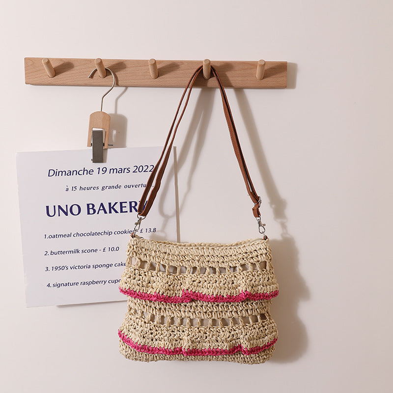 Crossbody Lace Straw Bag Ruffled Summer Color Straw Bag Woven Bag Seaside Beach Vacation Bag Bella Mia