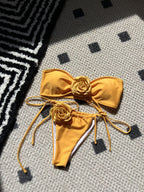 Solid Color Rose Tube Top Drawstring Strap Split Swimsuit Bikini Bella Mia