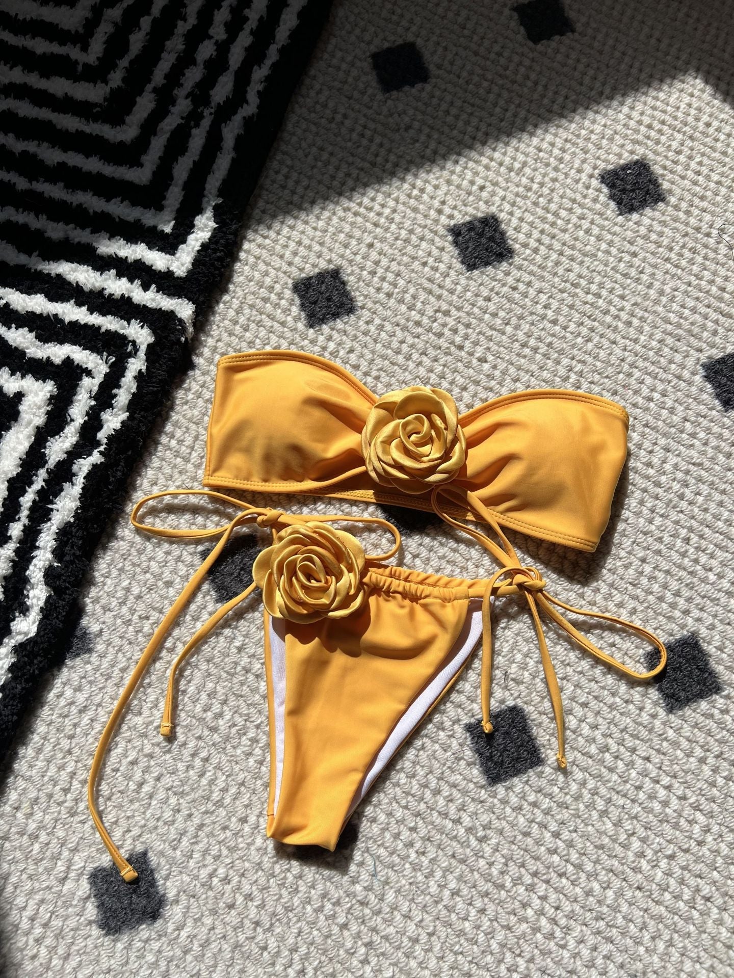 Solid Color Rose Tube Top Drawstring Strap Split Swimsuit Bikini Bella Mia