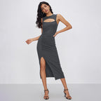 Sexy Slim Sexy Hollow Out Cutout Design Sneaky Design Side Split Dress Bella Mia