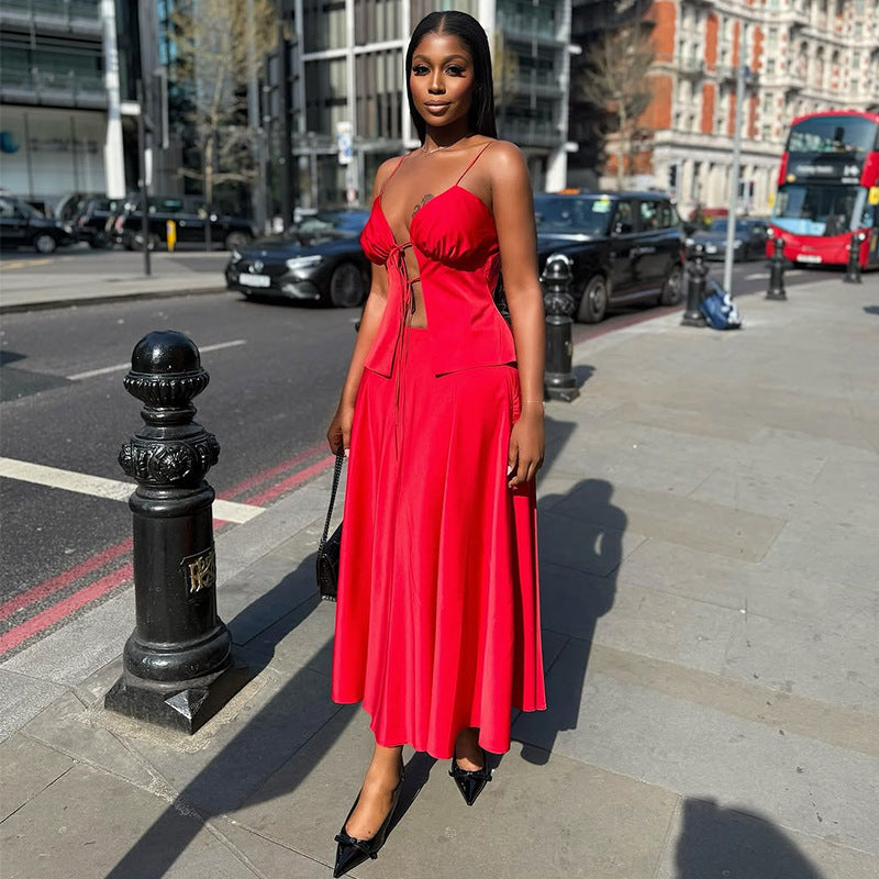 Women Wear Summer Sexy Bandage Sling Top High Waist Skirt Two Piece Sets Bella Mia