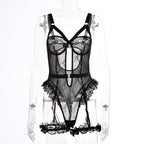 Sexy Lace Lace Cutout See through Sling One Piece Sexy Lingerie Jumpsuit with Leg Ring Bella Mia