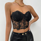 Black sexy Stitching Three-Dimensional Floral Steel Ring Wrapped Chest Slim Small Vest Female Boning Corset Boning Corset Corset Bella Mia