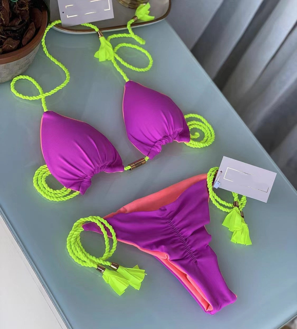 Backless Braid Rope Bikini Triangle Swimsuit Multi-Color Swimwear Bella Mia