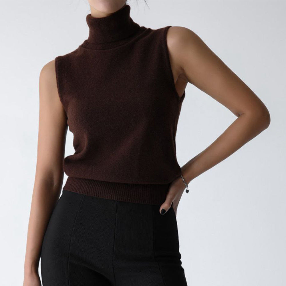 Knitted Sleeveless Vest Autumn High Neck Vest Sweater Minimalist Vest Top Women Bella Mia