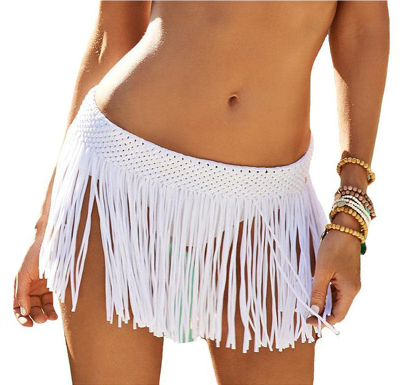 Elastic Cloth Stripe Tassel Hand Hook Woven Beach Skirt Sexy Ethnic Holiday Skirt Small Skirt Women Bella Mia