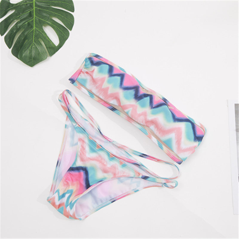 Women Seperated Swimwear Printed Mesh Stitching Multi Strap Backless Sexy Bikini Bella Mia