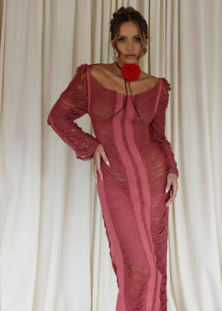 Summer Vacation Beach Dress Sexy Backless Lace Up Hollow Out Cutout Long Sleeve Dress Crochet hook Crochet hook Crochet hook Bella Mia