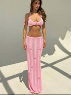 Sexy Floating Floral Cropped Outfit Bikini Strap Halter Knitted Swimsuit Dress Bella Mia