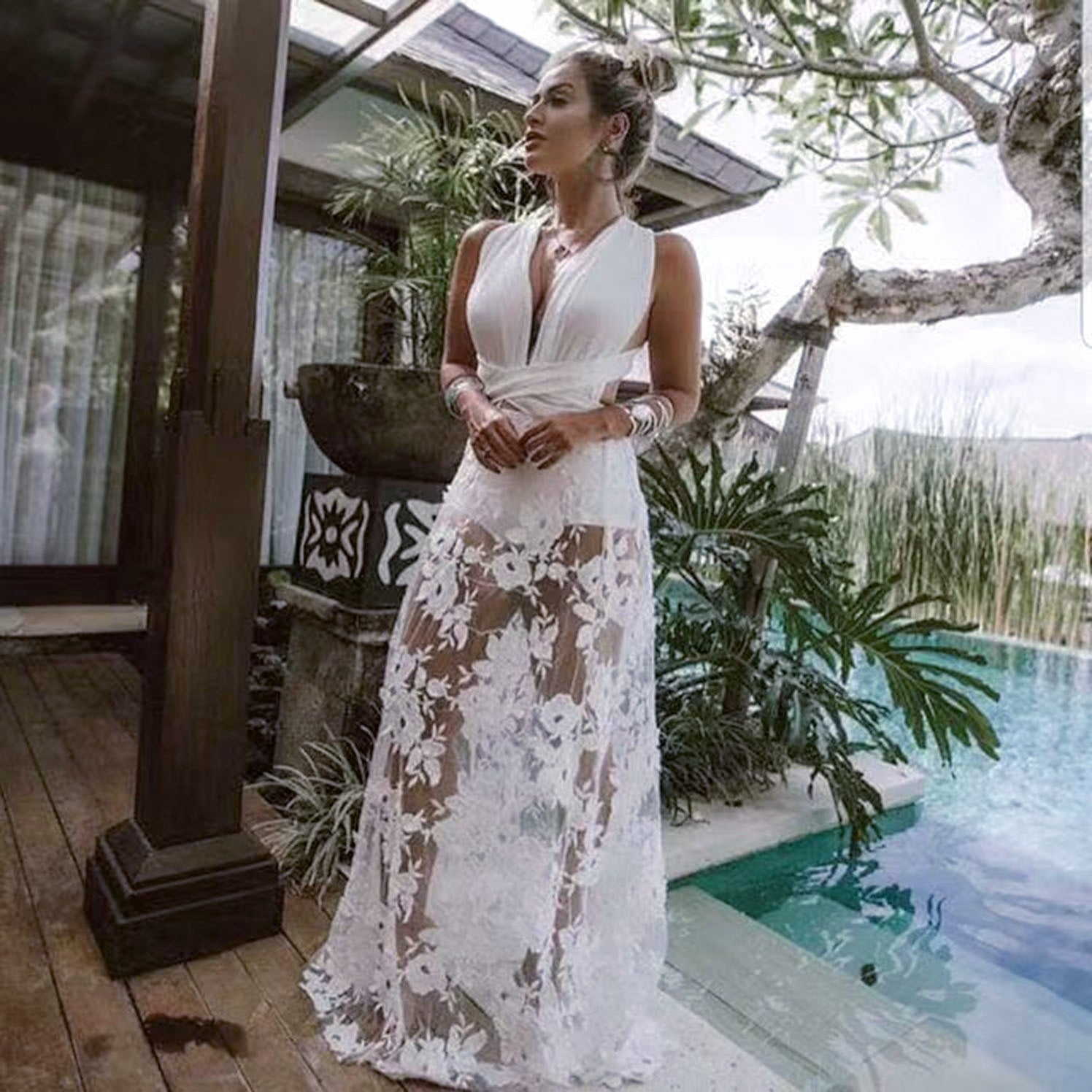 Spring Summer Women Clothes Dress Sexy Lace Cutout Backless Beach Maxi Dress Bella Mia