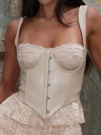 Sexy Leather Bra Strap Lace Stitching Puffy Tiered Dress Summer Set Bella Mia