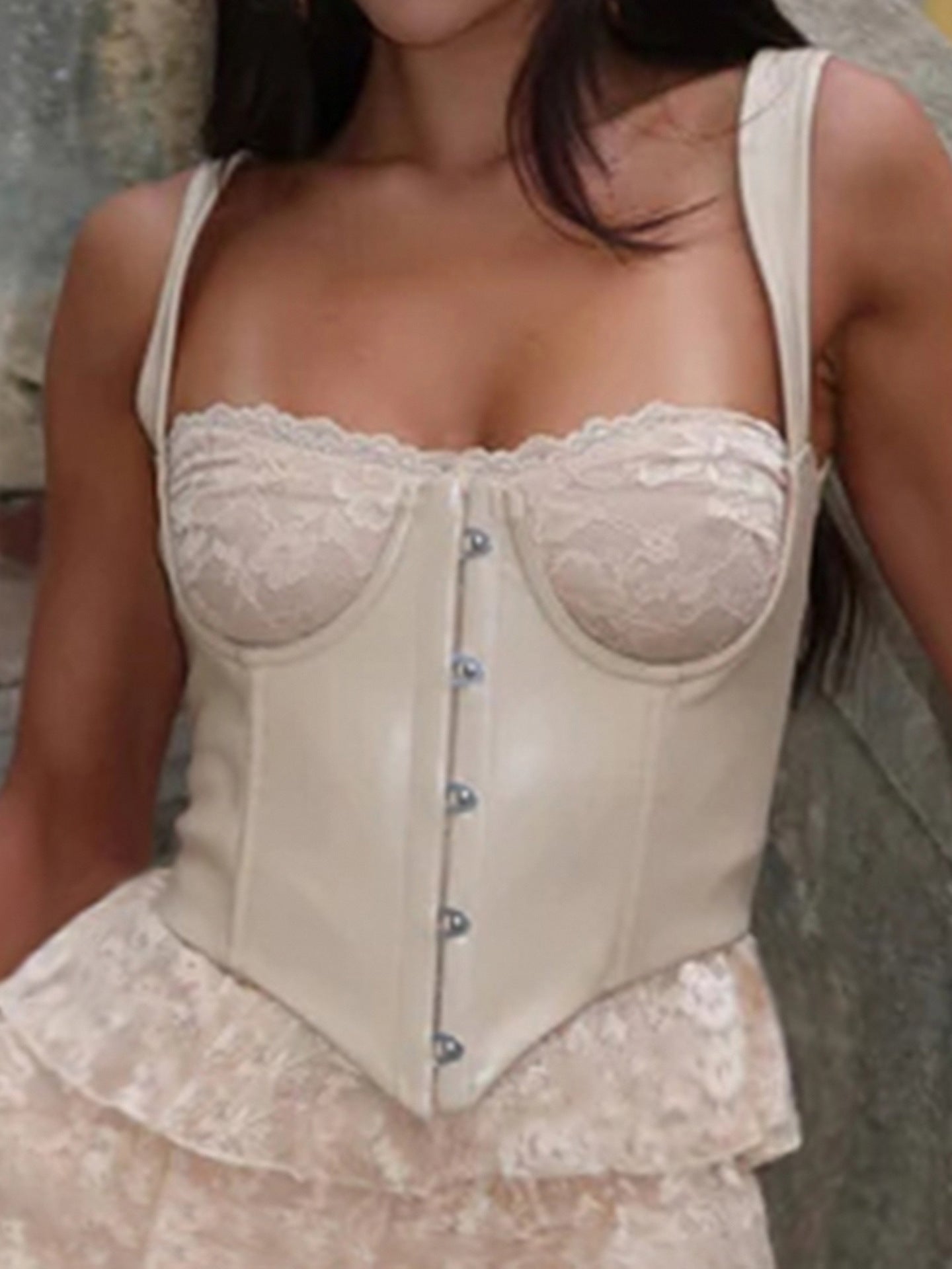 Sexy Leather Bra Strap Lace Stitching Puffy Tiered Dress Summer Set Bella Mia